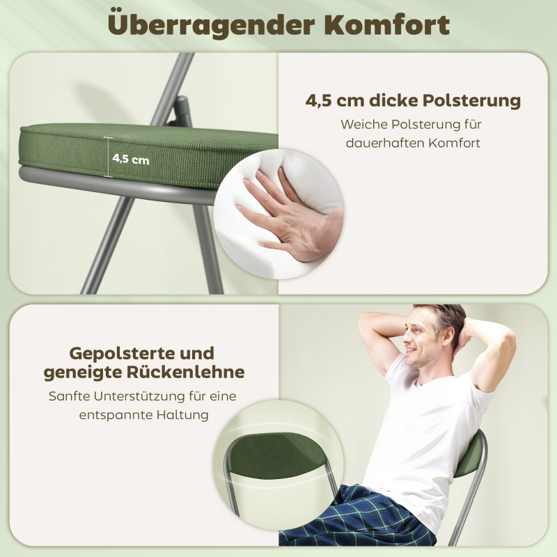 Taittotuolit ruokapöydän ääreen, pehmustettu cord-kangas, metallirunko, 4 kpl, vihreä