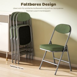 Taittotuolit ruokapöydän ääreen, pehmustettu cord-kangas, metallirunko, 4 kpl, vihreä