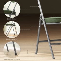 Taittotuolit ruokapöydän ääreen, pehmustettu cord-kangas, metallirunko, 4 kpl, vihreä