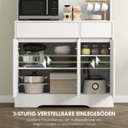 Keittiökaappi avoimella työtasolla, 6 ovea, 2 laatikkoa, säädettävät hyllyt, 100x38x180 cm, valkoinen