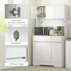 Keittiökaappi avoimella työtasolla, 6 ovea, 2 laatikkoa, säädettävät hyllyt, 100x38x180 cm, valkoinen