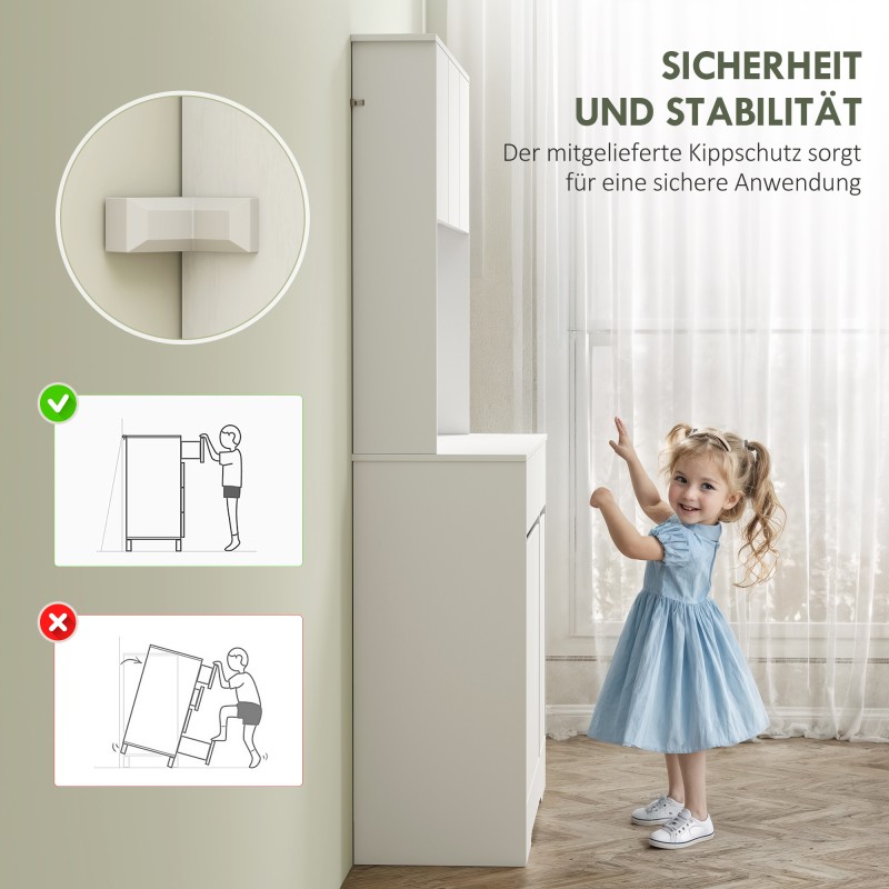 Keittiökaappi avoimella työtasolla, 6 ovea, 2 laatikkoa, säädettävät hyllyt, 100x38x180 cm, valkoinen