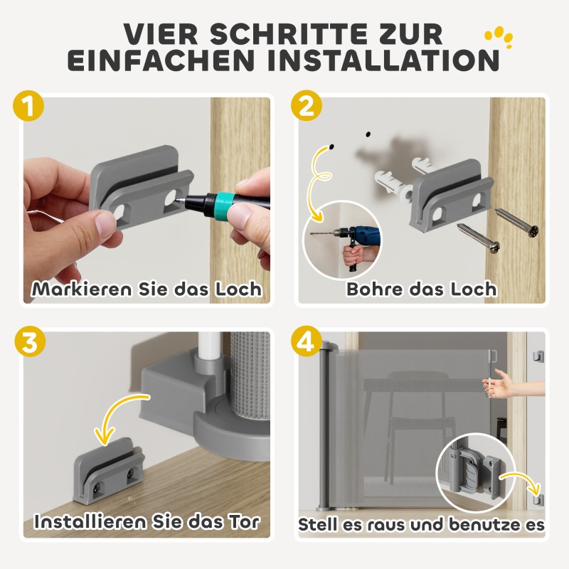 Ulosvedettävä turvaportti koirille muovi/alumiini 0–136 cm 87 cm korkea harmaa