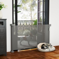 Ulosvedettävä turvaportti koirille muovi/alumiini 0–136 cm 87 cm korkea harmaa