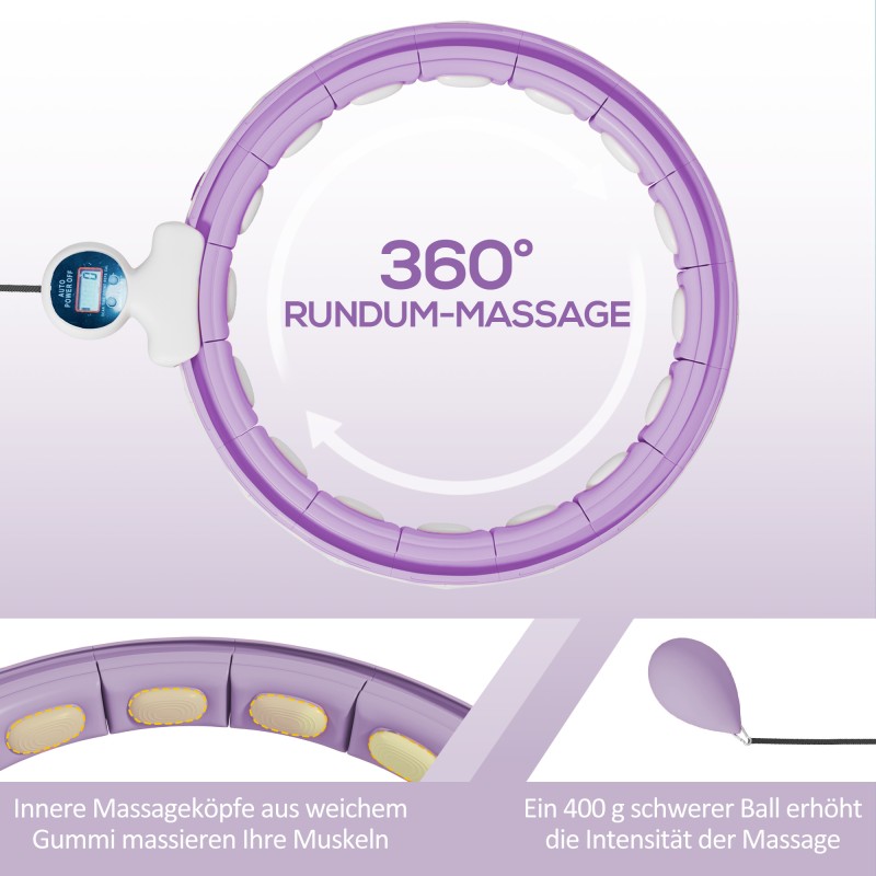 Älykäs hulavanne aikuisille, 16 osaa, painokuula 400 g, laskuri, vyötärö 76–113 cm, violetti