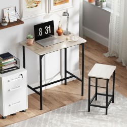 Baaripöytä ja 2 baarituolia, teollinen ruokailusetti, lastulevy ja teräs, 80 x 50 x 87 cm, luonnonpuu/musta