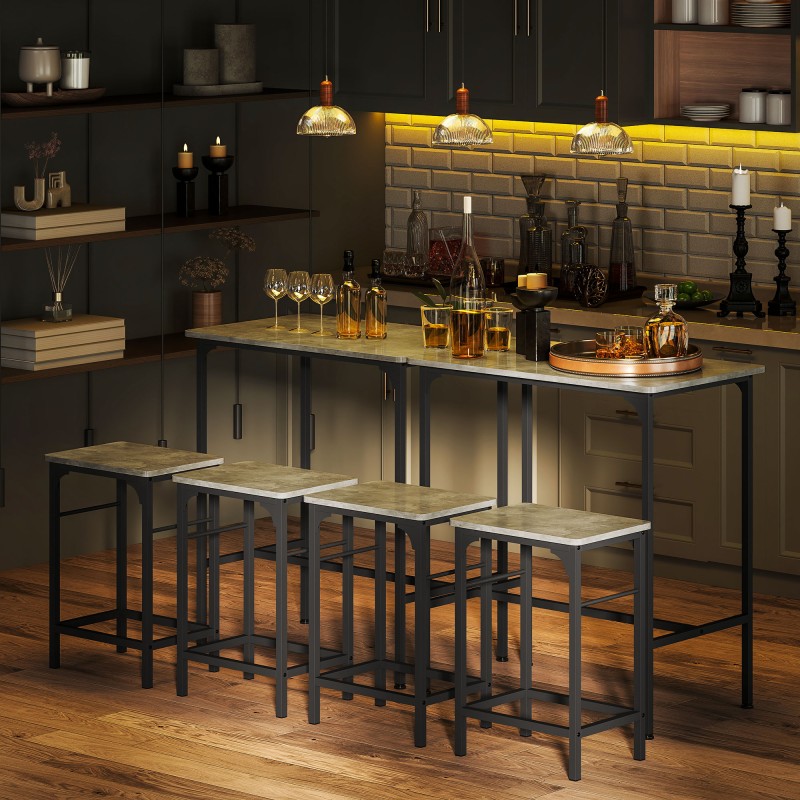 Baaripöytäsetti 1 pöytä ja 2 baarituolia, lastulevy ja teräs, 80 x 50 x 87 cm, harmaa/musta