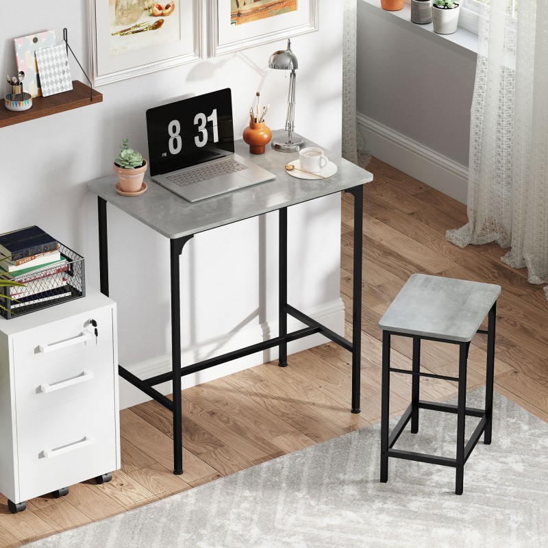 Baaripöytäsetti 1 pöytä ja 2 baarituolia, lastulevy ja teräs, 80 x 50 x 87 cm, harmaa/musta