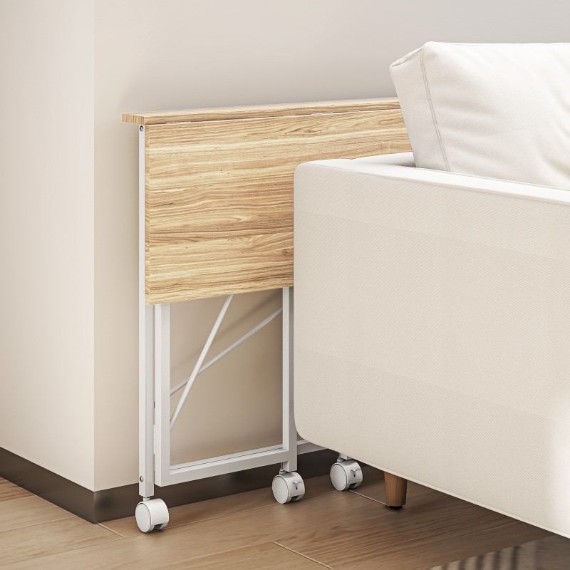 Kokoontaitettava työpöytä pyörillä, teräs ja MDF, 80 x 40 x 75 cm, luonnonvärinen/valkoinen