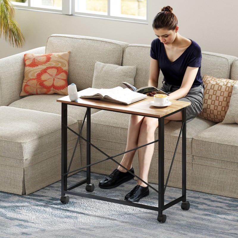 Taitettava työpöytä pyörillä, teräs ja MDF, 80x40x75 cm, tammi/musta