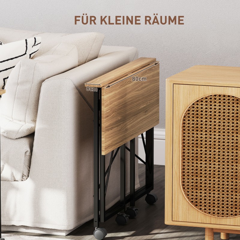 Taitettava työpöytä pyörillä, teräs ja MDF, 80x40x75 cm, tammi/musta