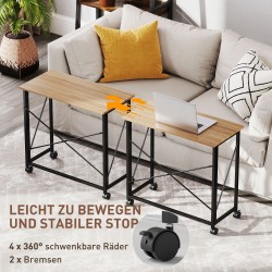 Taitettava työpöytä pyörillä, teräs ja MDF, 80x40x75 cm, tammi/musta