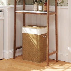 Bambuinen pyykkikori kannella 72 l, irrotettava pesupussi, ruskea