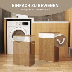 Bambuinen pyykkikori kannella 72 l, irrotettava pesupussi, ruskea