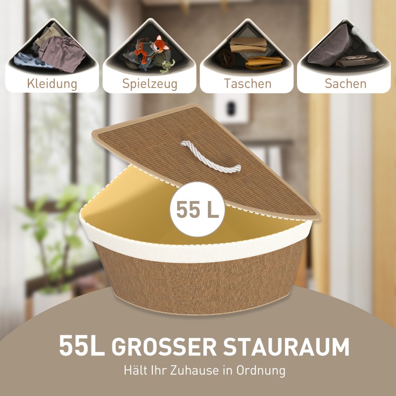 Pyykkikori kulmamallinen bambupunos 35x35x60 cm 55 L ruskea