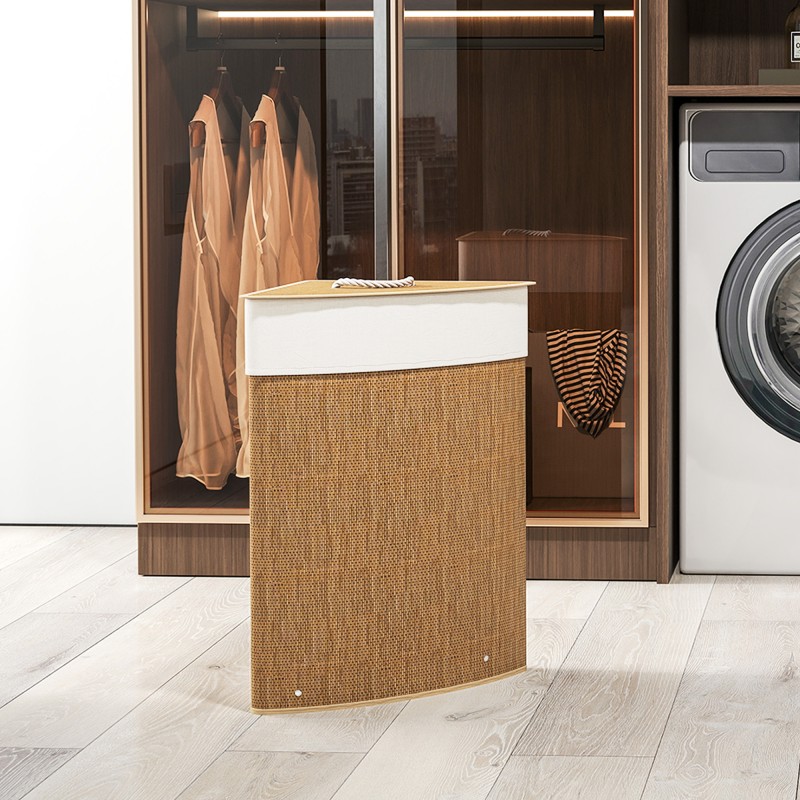 Pyykkikori kulmamallinen bambupunos 35x35x60 cm 55 L ruskea
