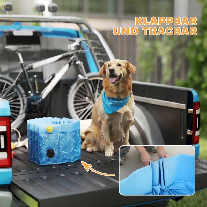 Koirien kahluuallas suihku- ja vesipatjatoiminnolla, muovia, Ø120 x 30 cm, sininen