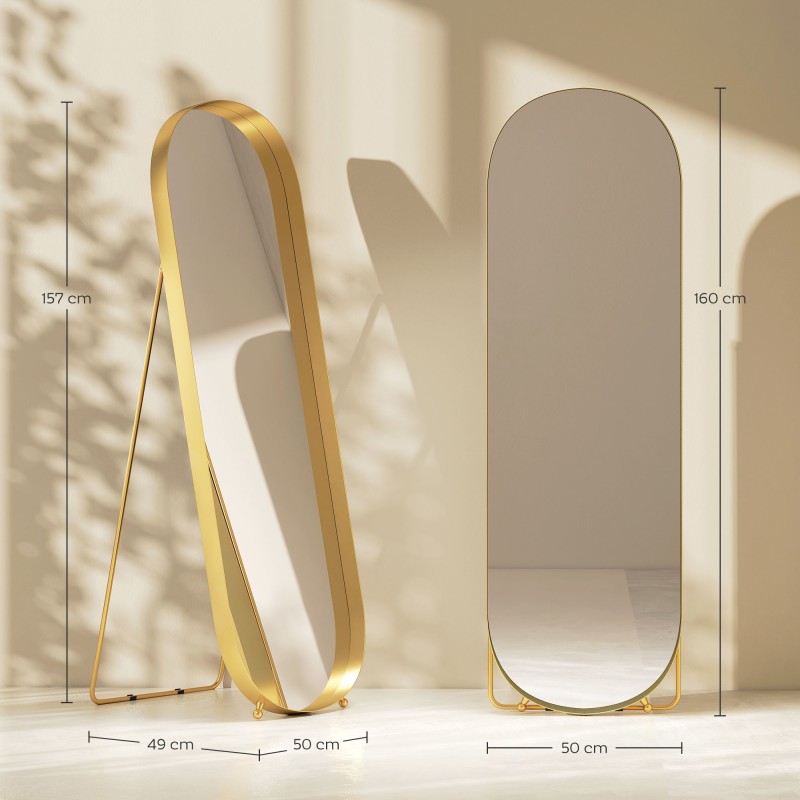 Täyskorkea kokovartalopeili metallikehyksellä 160 x 50 cm, kullanvärinen, lattiamalli