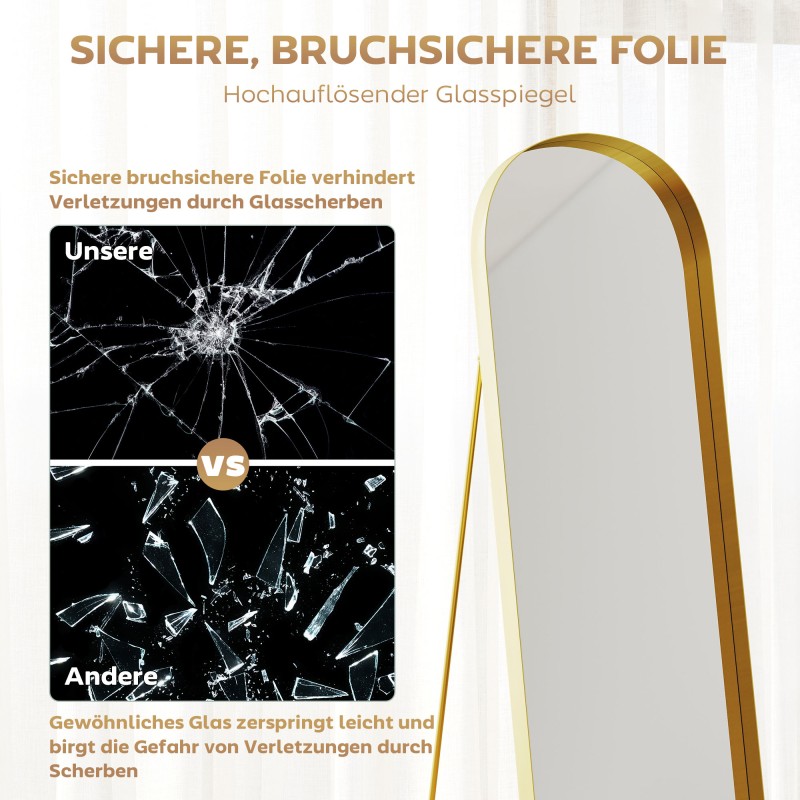 Täyskorkea kokovartalopeili metallikehyksellä 160 x 50 cm, kullanvärinen, lattiamalli