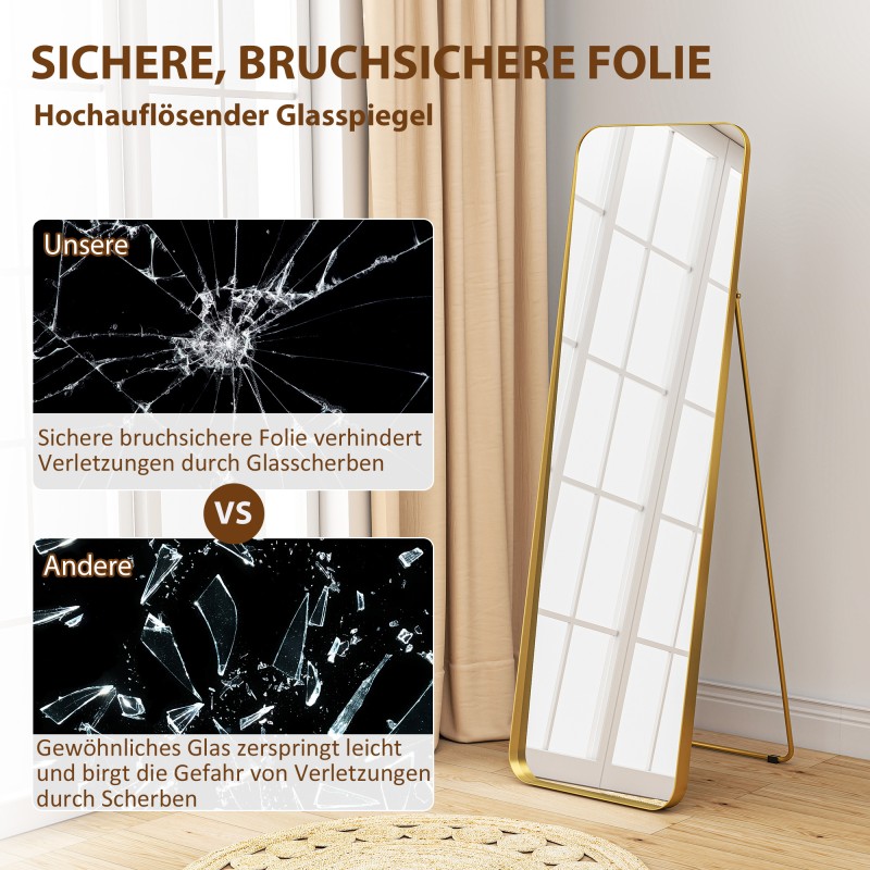 Täyspitkä lattia- ja seinäpeili metallikehyksellä 160 x 50 cm, kullanvärinen