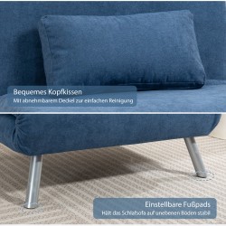 Nojatuoli vuodeominaisuudella 3-in-1, kangas, 190 cm yhden hengen vuode, sininen