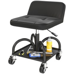 Korjaamotuoli pyörillä ja säilytystasolla säädettävä 58 5 70 5 cm 135 kg teräs musta
