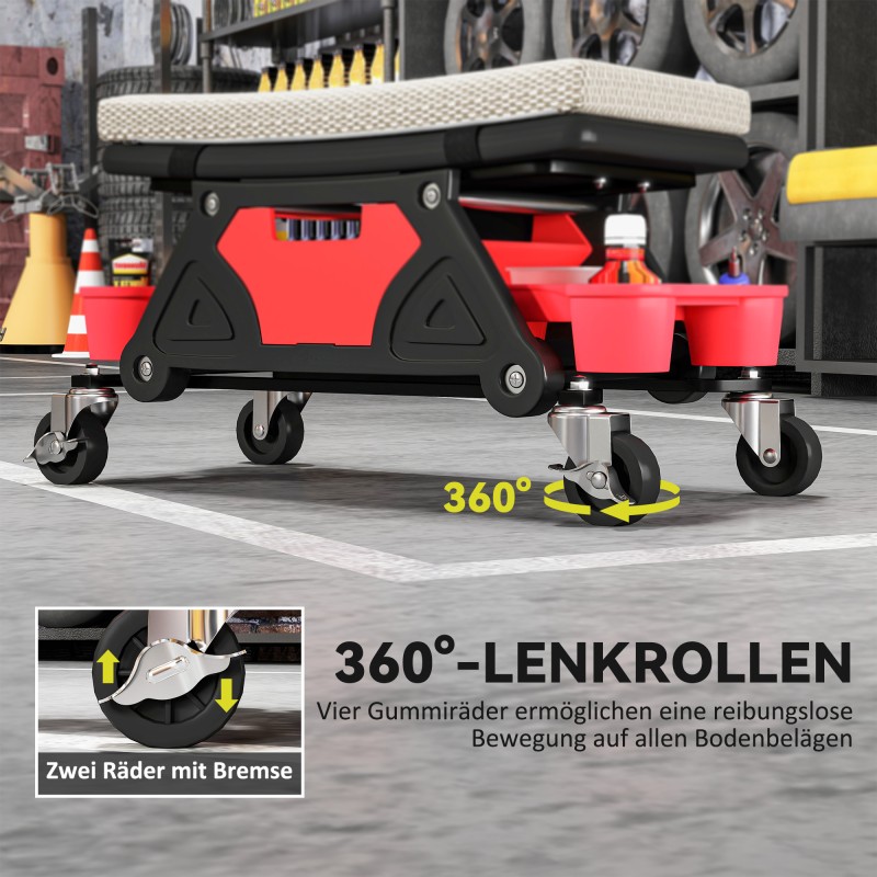 Työpajajakkara pyörillä ja säilytyslokeroilla 35 cm harmaa, kantavuus 135 kg