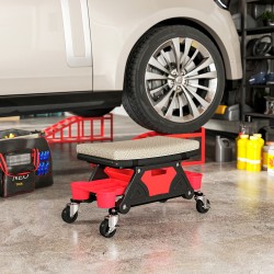 Työpajajakkara pyörillä ja säilytyslokeroilla 35 cm harmaa, kantavuus 135 kg