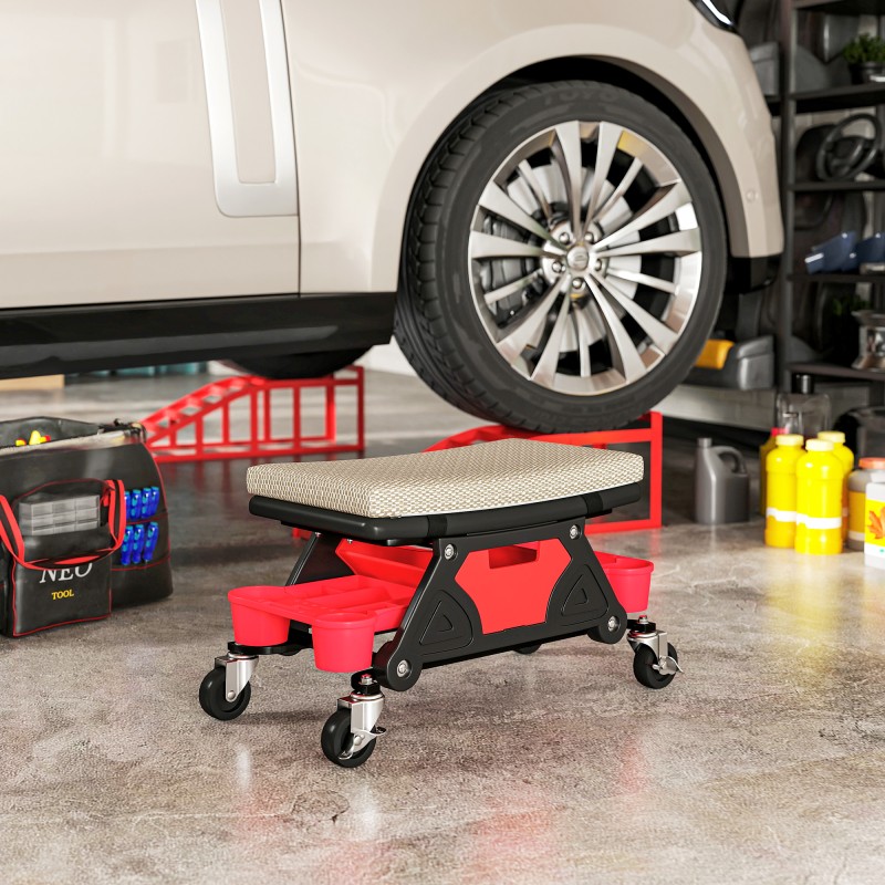 Työpajajakkara pyörillä ja säilytyslokeroilla 35 cm harmaa, kantavuus 135 kg