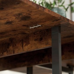 Taitettava ruokapöytä 4 hengelle, teollinen tyyli, lastulevy ja metalli, avohyllyt, rustiikin ruskea