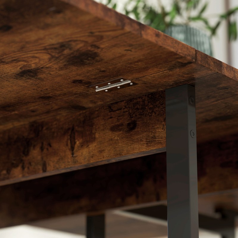 Taitettava ruokapöytä 4 hengelle, teollinen tyyli, lastulevy ja metalli, avohyllyt, rustiikin ruskea