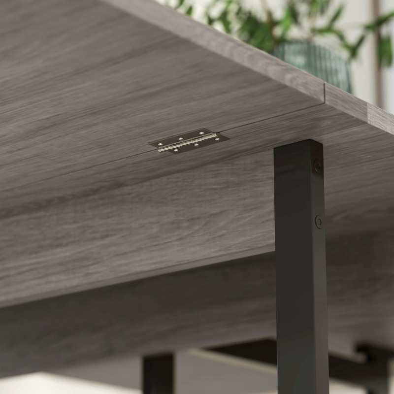 Taitettava ruokapöytä 4 hengelle, teollinen tyyli, hyllyillä, lastulevy/metalli, harmaa