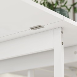 Taitettava ruokapöytä avohyllyillä ja pyörillä, 4 hengelle, metalli/lastulevy, valkoinen