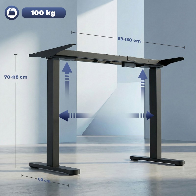 Sähköisesti korkeussäädettävä pöydän runko, teräs, 100–156 cm, musta