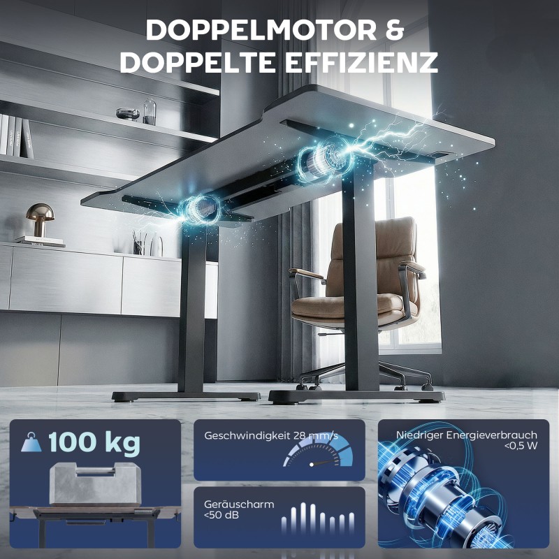 Sähköisesti korkeussäädettävä pöydän runko, teräs, 100–156 cm, musta