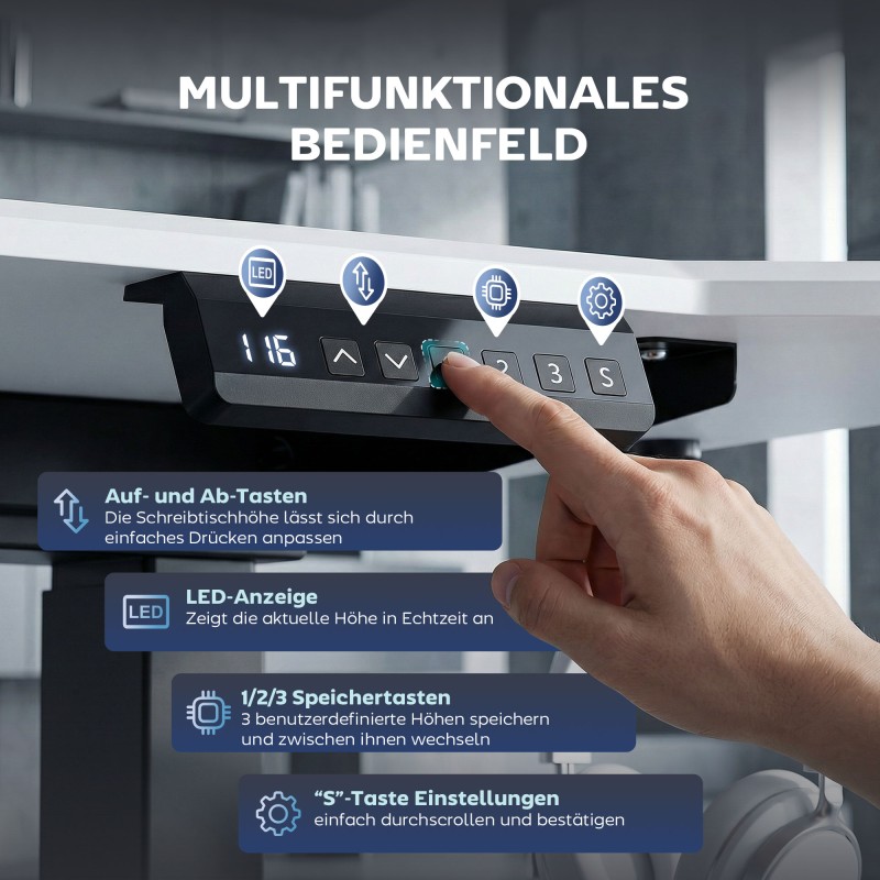Sähköisesti korkeussäädettävä pöydän runko, teräs, 100–156 cm, musta