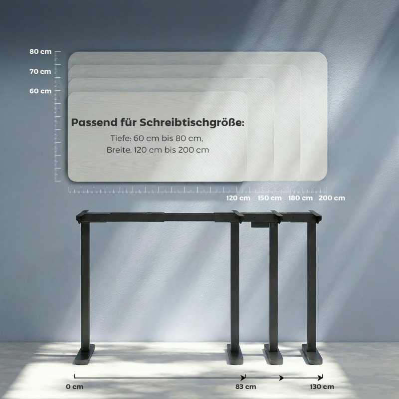 Sähköisesti korkeussäädettävä pöydän runko, teräs, 100–156 cm, musta