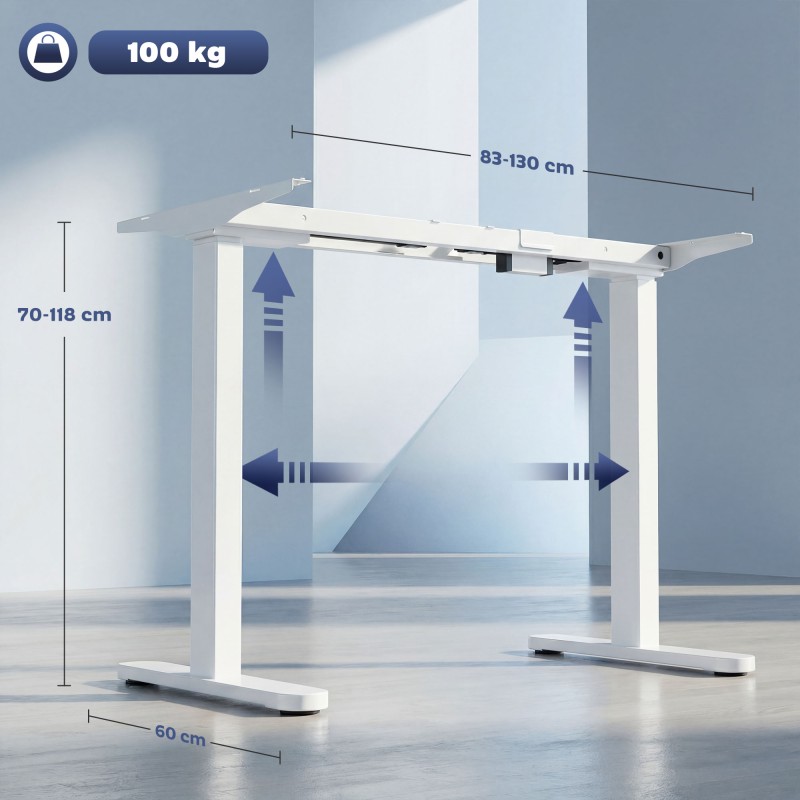 Sähkökäyttöinen korkeussäädettävä työpöydän runko, teräs, 100–156 cm, valkoinen