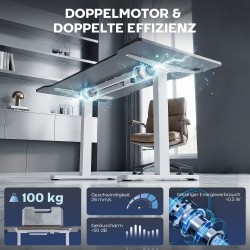 Sähkökäyttöinen korkeussäädettävä työpöydän runko, teräs, 100–156 cm, valkoinen