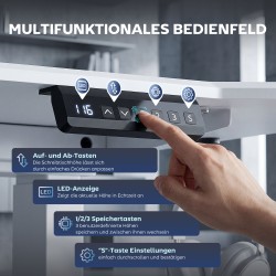 Sähkökäyttöinen korkeussäädettävä työpöydän runko, teräs, 100–156 cm, valkoinen