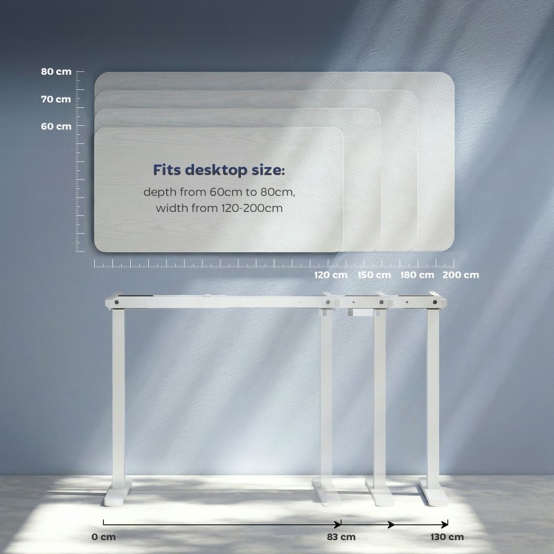 Sähkökäyttöinen korkeussäädettävä työpöydän runko, teräs, 100–156 cm, valkoinen