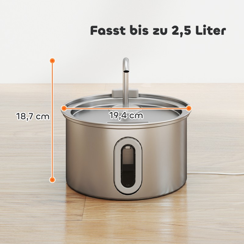 Kissan juoma-automaatti ruostumatonta terästä 2,5 L, hiljainen pumppu, LED, aktiivihiilisuodatin, hopea