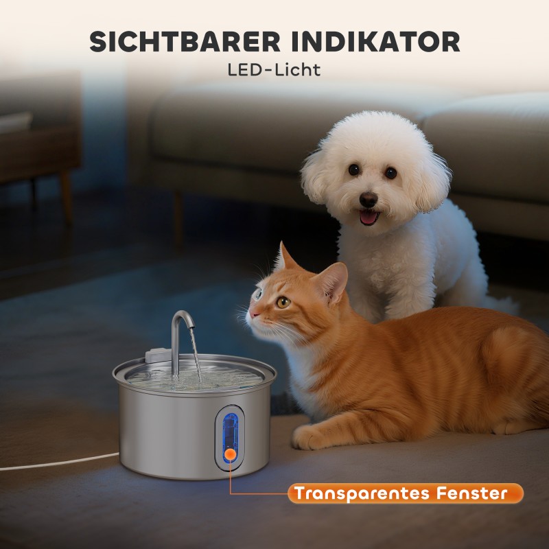 Kissan juoma-automaatti ruostumatonta terästä 2,5 L, hiljainen pumppu, LED, aktiivihiilisuodatin, hopea