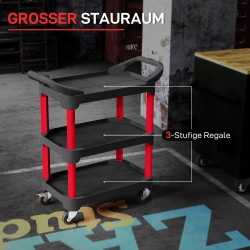 Työkalukärry 3 tasoa muovi 81 x 43 x 96 cm musta/punainen