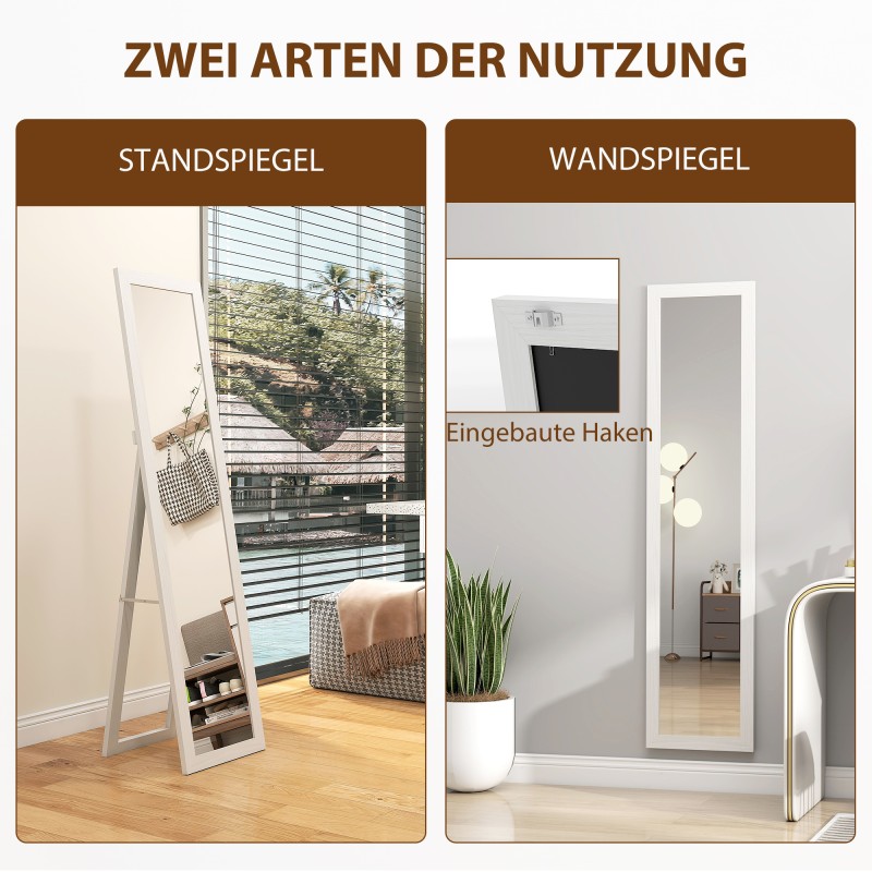 Kokovartalopeili jalustalla ja seinäkiinnityksellä 37 x 157 cm valkoinen MDF