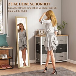 Kokovartalopeili seinälle tai lattialle, MDF ja lasi, 37 x 40 x 155 cm, hopea ja tammi