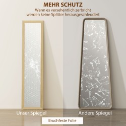 Kokovartalopeili seinälle tai lattialle, MDF ja lasi, 37 x 40 x 155 cm, hopea ja tammi