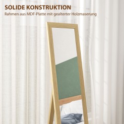 Kokovartalopeili seinälle tai lattialle, MDF ja lasi, 37 x 40 x 155 cm, hopea ja tammi