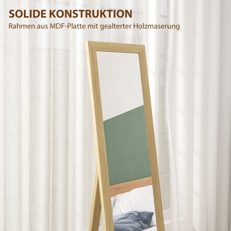 Kokovartalopeili seinälle tai lattialle, MDF ja lasi, 37 x 40 x 155 cm, hopea ja tammi