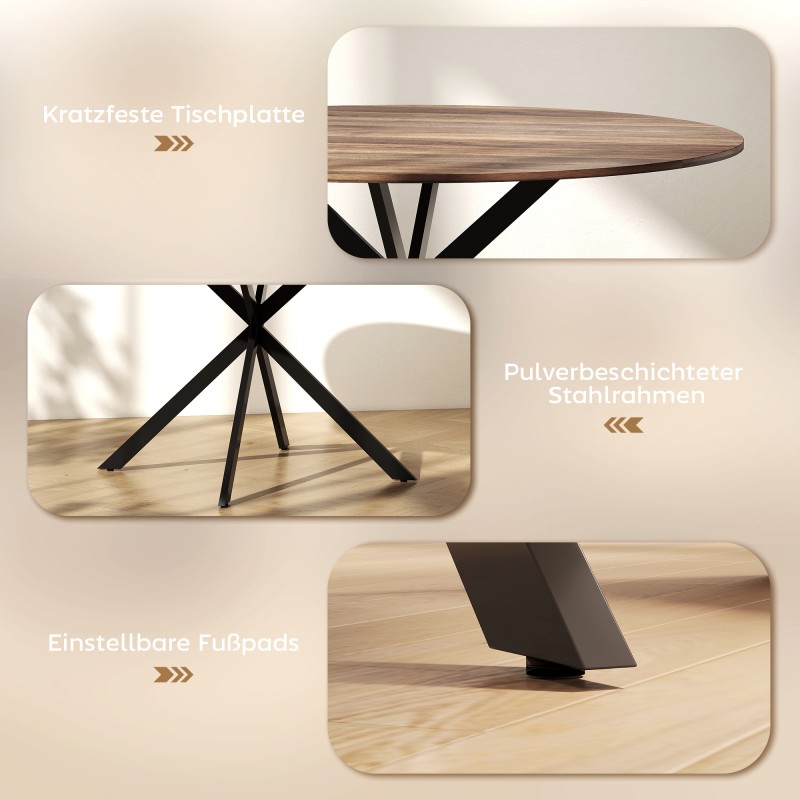 Pyöreä ruokapöytä 4 hengelle, teollinen tyyli, teräsjalat, Ø120 cm, tummanruskea